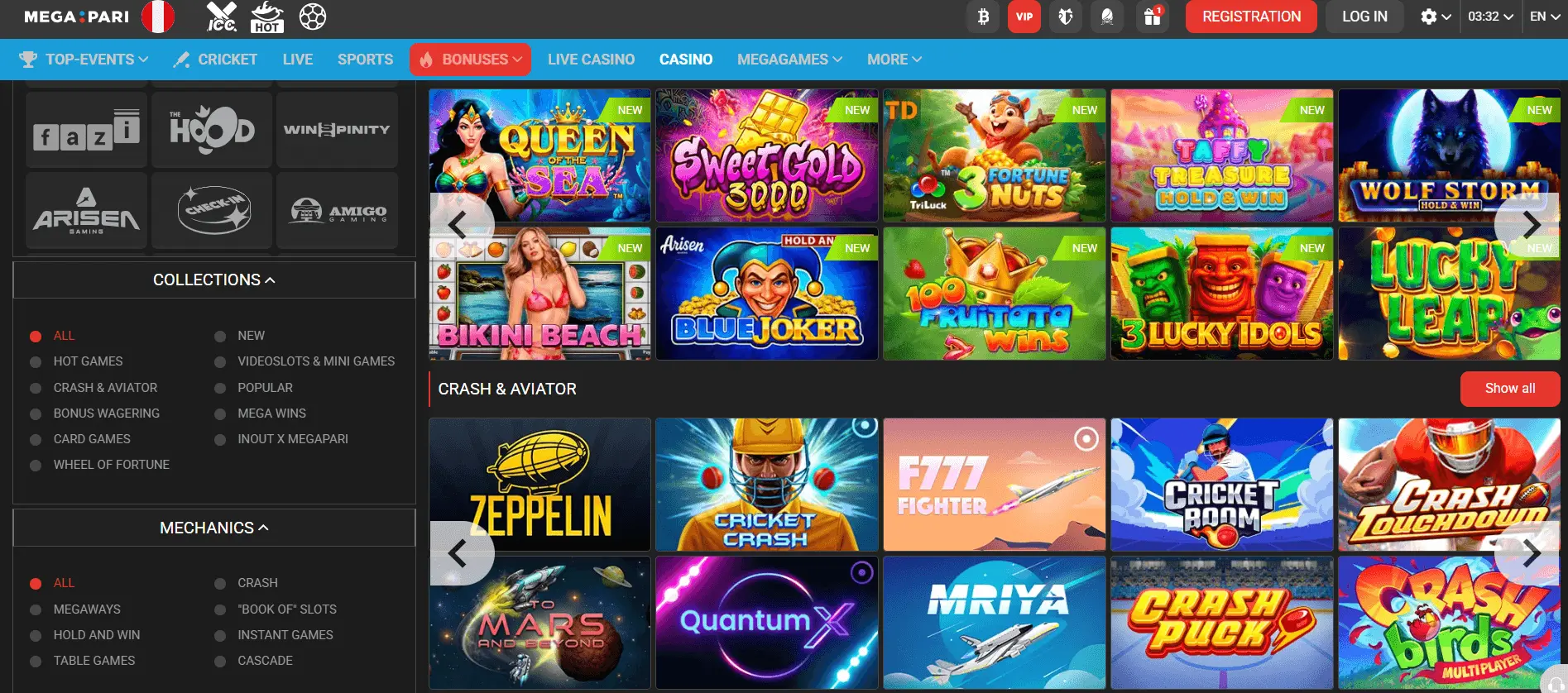 Logo de MegaPari, casino online disponible en Perú